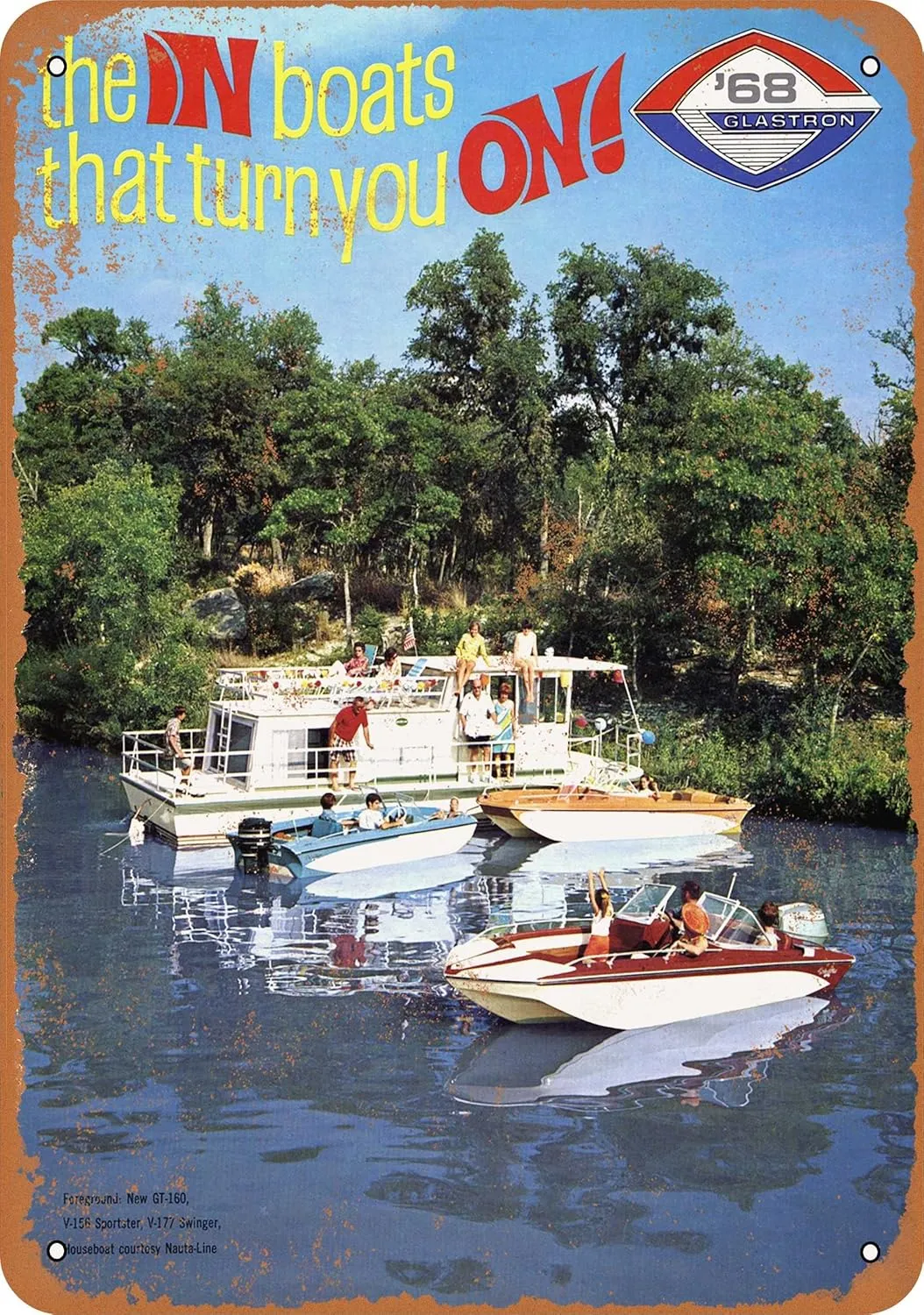 10 x 14 METAL SIGN - 1968 Glastron Boats - Vintage Rusty Look