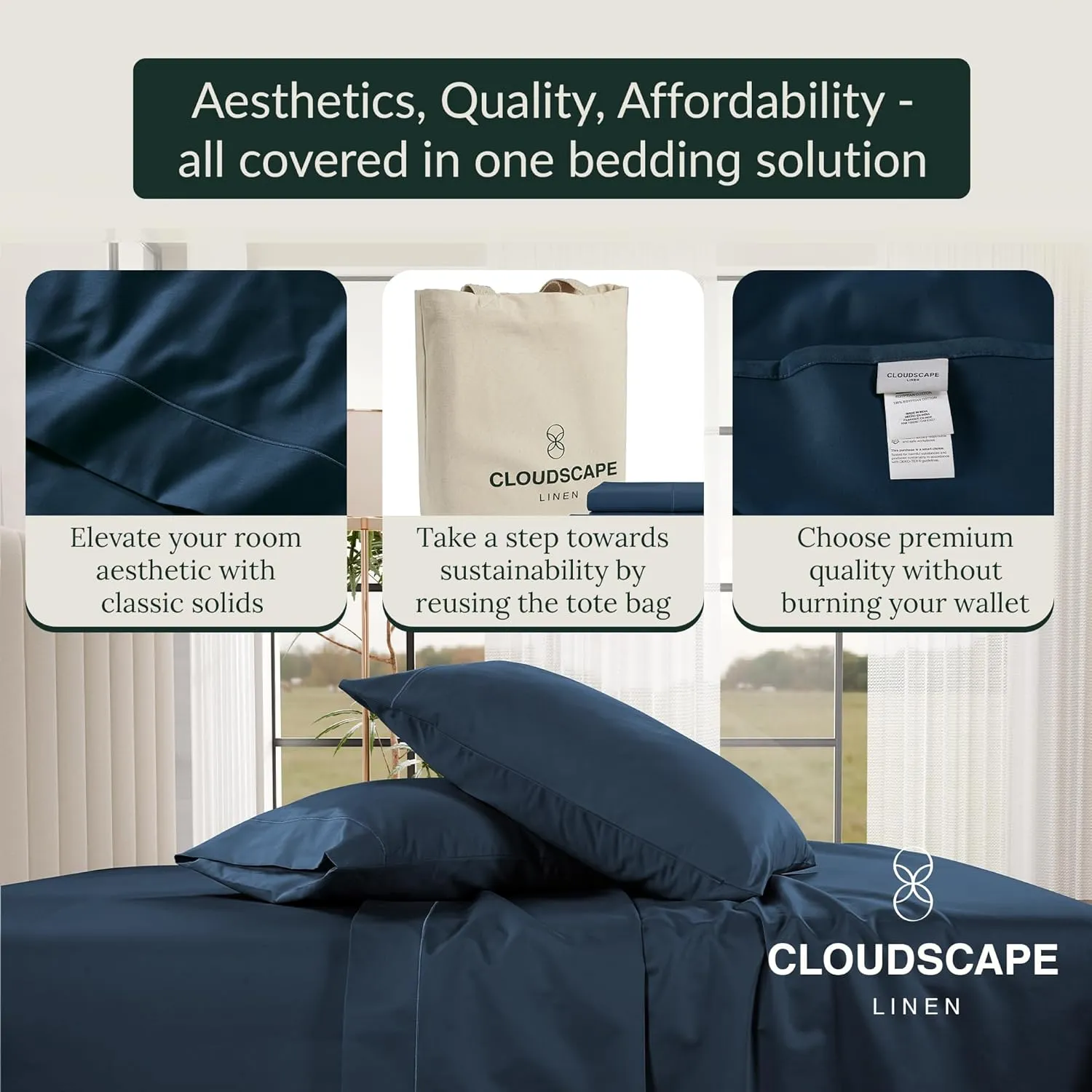 100% Egyptian Cotton Sheets Full Size, 4 Pcs Luxury Bedding Set, 1000 Thread Count Egyptian Cotton,Hotel Quality, Soft, Breathable and Durable, Deep Pockets up to 17, Dark Denim
