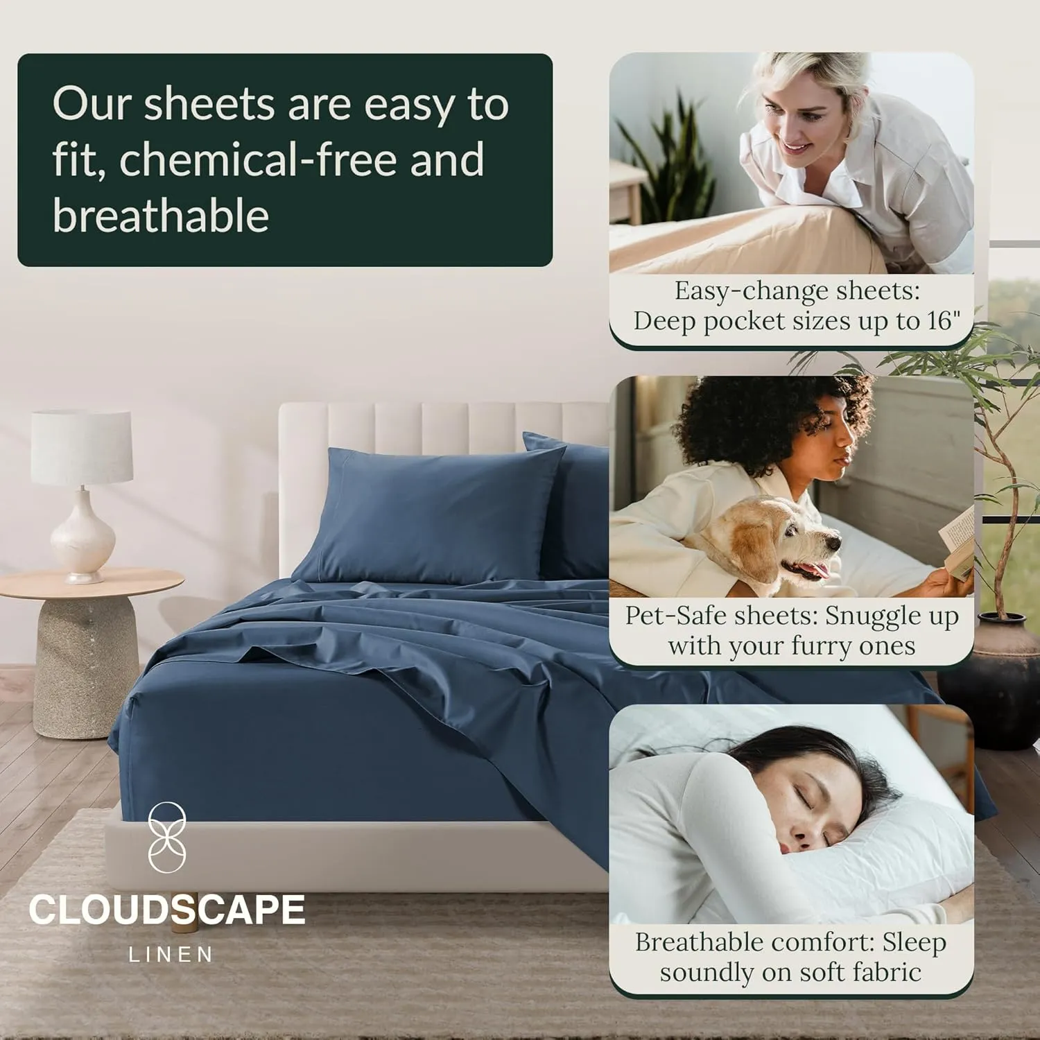 100% Egyptian Cotton Sheets Full Size, 4 Pcs Luxury Bedding Set, 1000 Thread Count Egyptian Cotton,Hotel Quality, Soft, Breathable and Durable, Deep Pockets up to 17, Dark Denim
