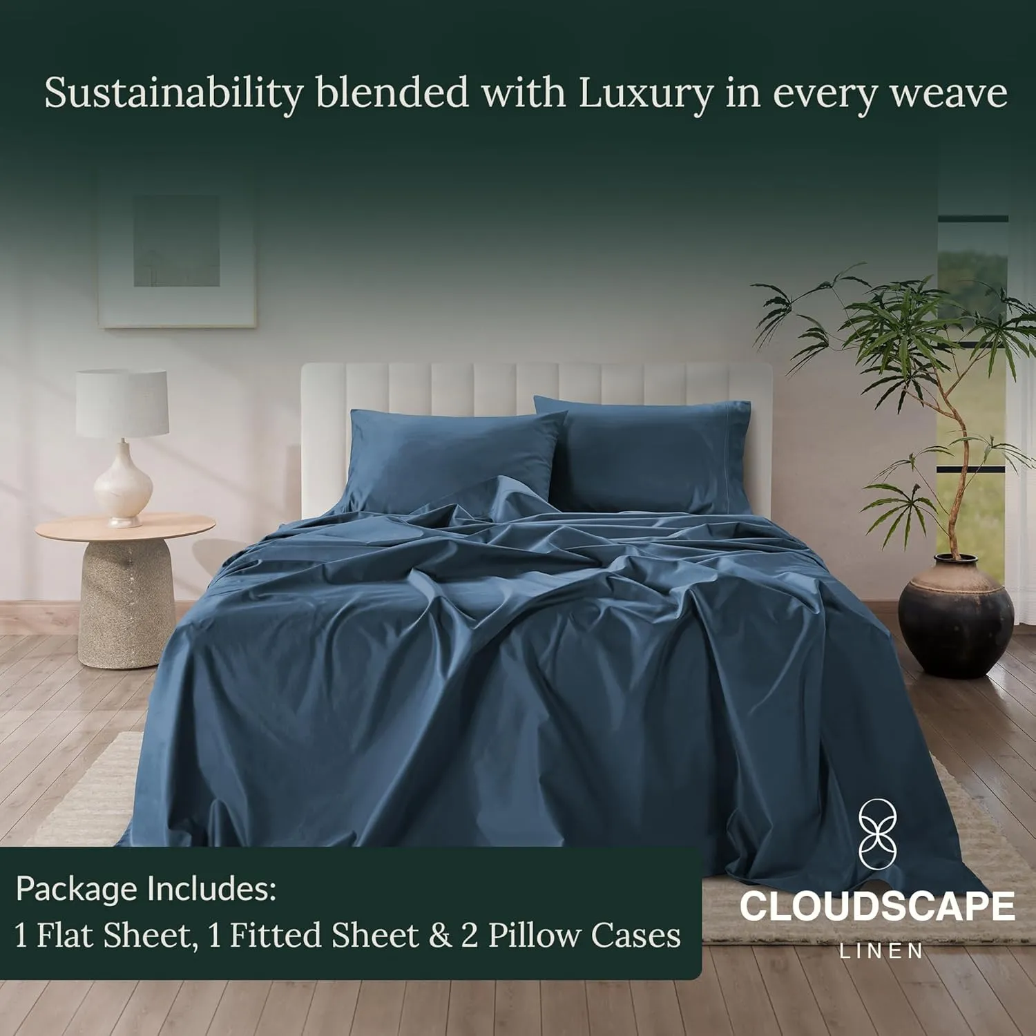 100% Egyptian Cotton Sheets Full Size, 4 Pcs Luxury Bedding Set, 1000 Thread Count Egyptian Cotton,Hotel Quality, Soft, Breathable and Durable, Deep Pockets up to 17, Dark Denim
