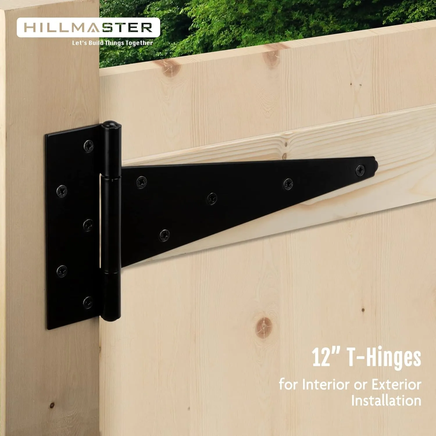 12 Inch T-Strap Heavy Duty Shed Door Hinges Gate Strap Hinges Black Tee Hinge Wrought Hardware for Wooden Fences,Yard,Barn Door,Rustproof (6 Pack)
