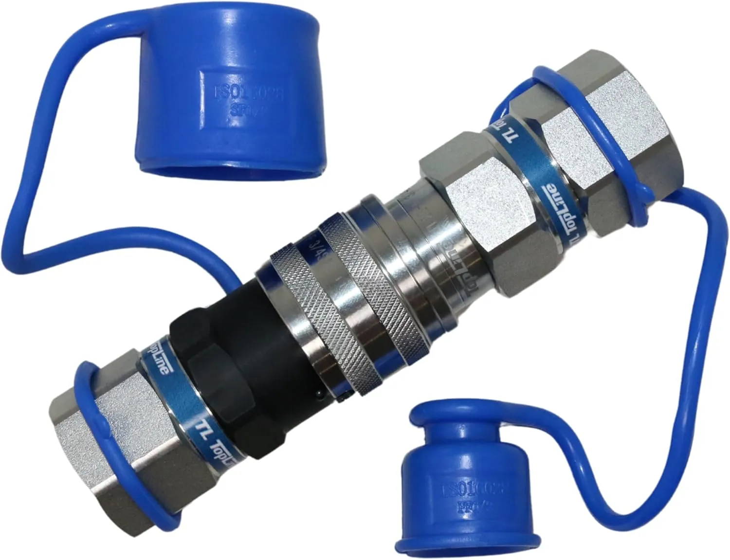 1/2" Body with 5/8" SAE O-Ring BOSS Thread | Flat Face Hydraulic Quick Connect Coupler | Skid Steer Bobcat Attachment | ISO 16028 Heavy-Duty Coupling Sets with Dust Caps | Model TL21