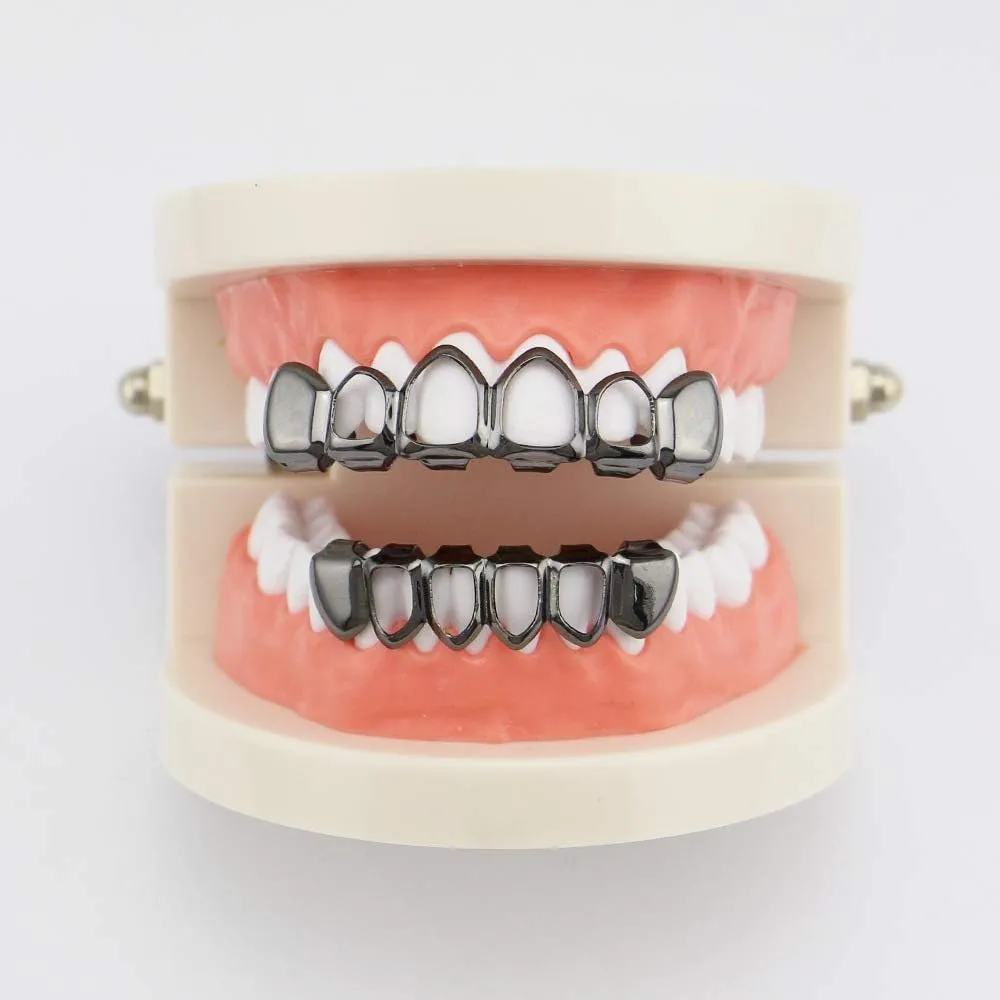 18k Gold Plated Iced Out Grills with Diamond Nightclub Hip Hop Flat Teeth Grillz Caps Top and Bottom Set for Your Teeth