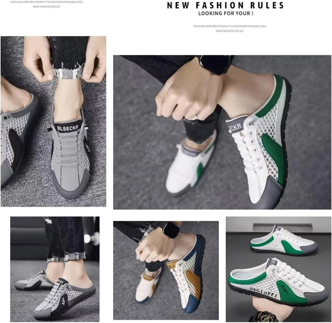 2025 New Men's Slip-On Mule Sneakers Casual Low Top Breathable Slipper Shoes for Spring-Summer, Lightweight Sports Loafers for Men