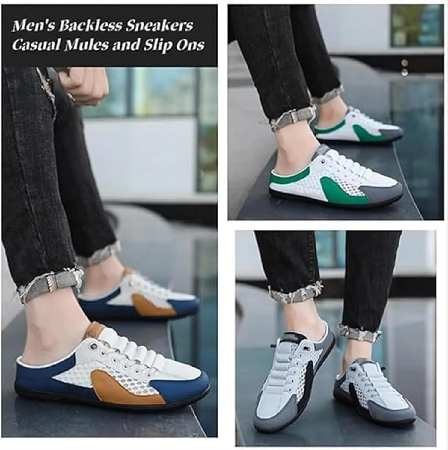 2025 New Men's Slip-On Mule Sneakers Casual Low Top Breathable Slipper Shoes for Spring-Summer, Lightweight Sports Loafers for Men