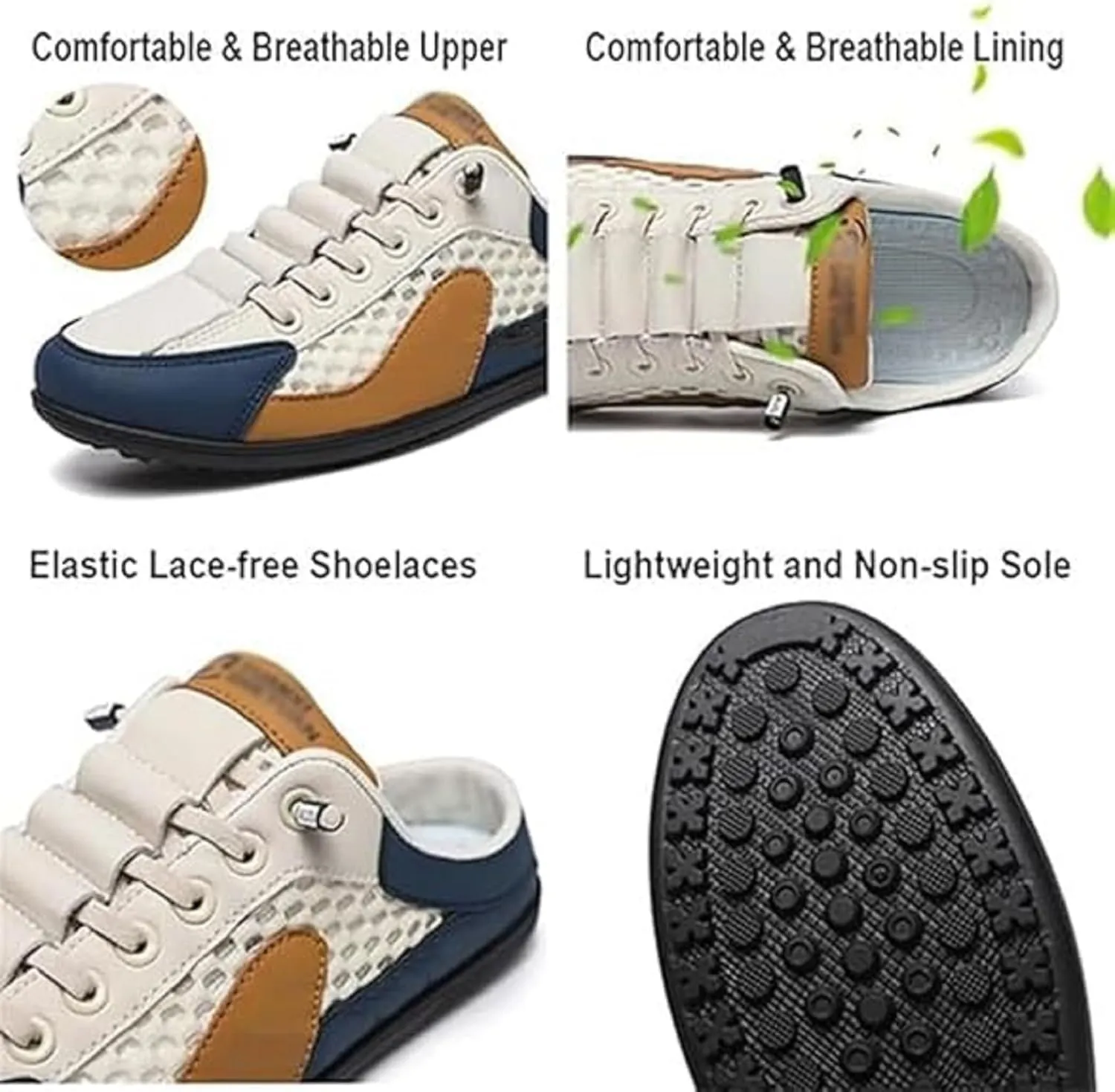 2025 New Men's Slip-On Mule Sneakers Casual Low Top Breathable Slipper Shoes for Spring-Summer, Lightweight Sports Loafers for Men