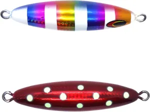 2pcs Eddie Bomb Heavy Bluefin Tuna 16oz Glow Rainbow Red, Vertical Fast Sinker Flat Fall unrigged, Glow in The Dark Wire Through