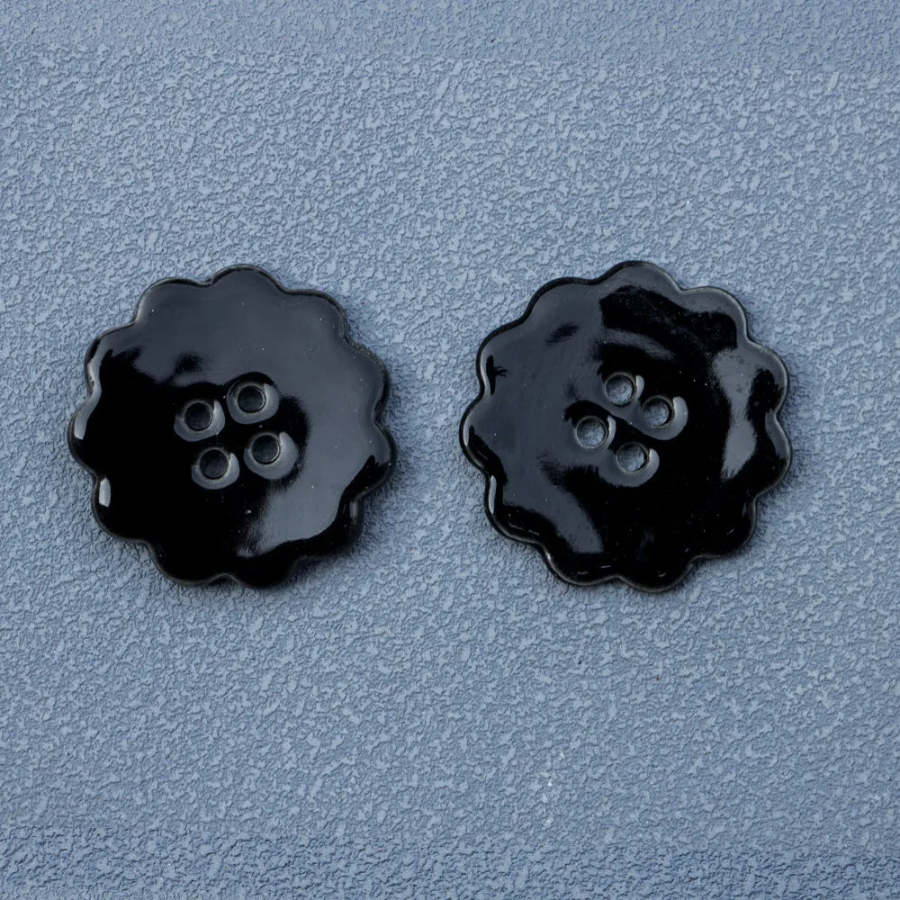 30mm Round Laced 4 Hole Black and Khaki Handmade Ceramic Buttons 6pcs