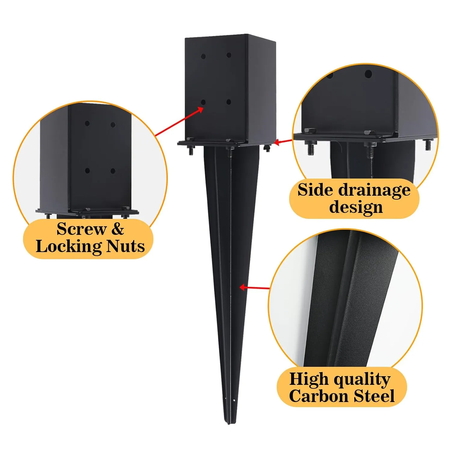 4 Pcs 4"x4" Fence Post Anchor Ground Spike,(Internal 3.6"x3.6"),Metal Post Stake Ground 22" with Black Powder-Coated,Fence Stakes Post Base for Deck,Fence,Porch,Railing,Mailbox
