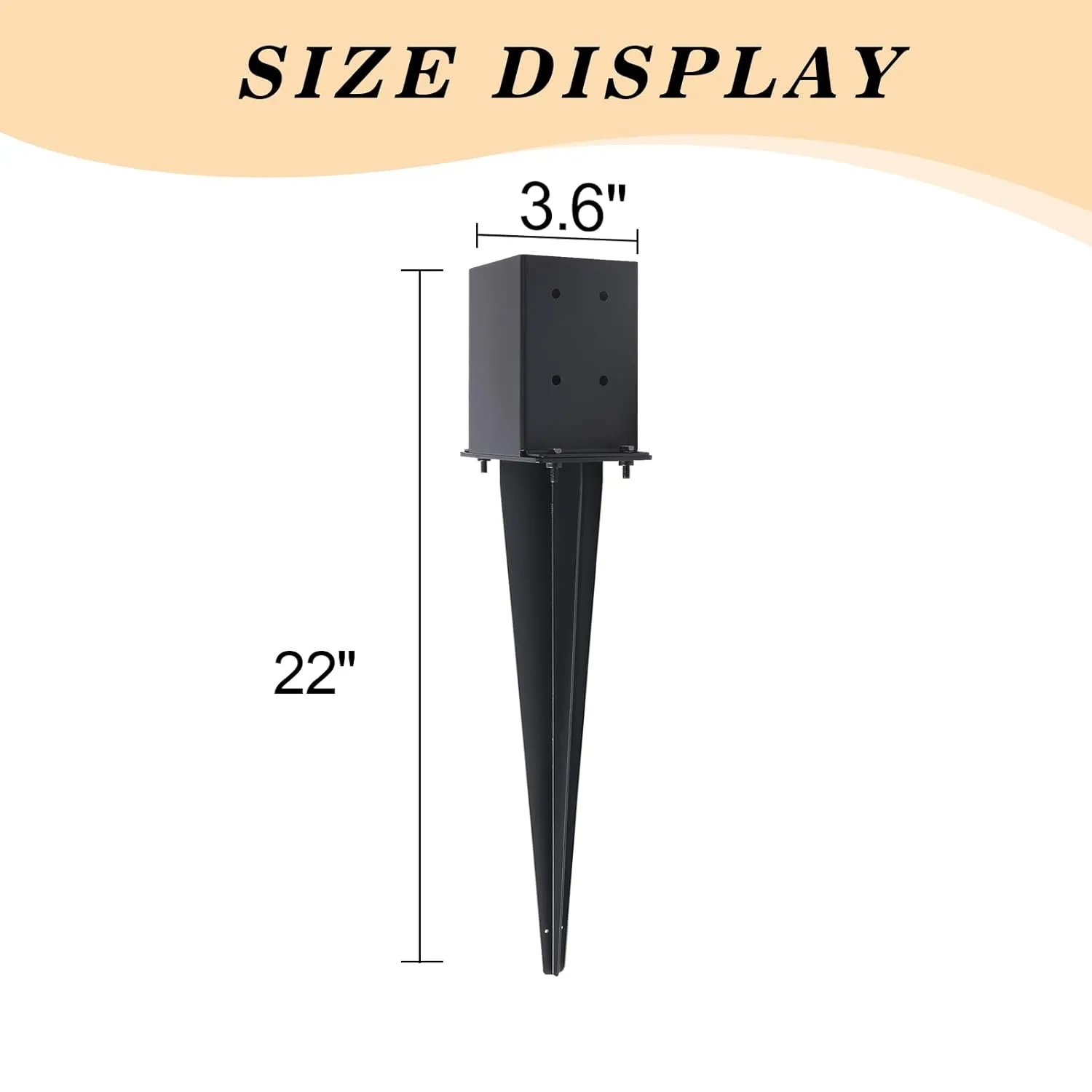 4 Pcs 4"x4" Fence Post Anchor Ground Spike,(Internal 3.6"x3.6"),Metal Post Stake Ground 22" with Black Powder-Coated,Fence Stakes Post Base for Deck,Fence,Porch,Railing,Mailbox