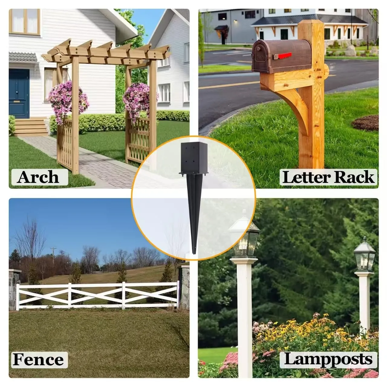4 Pcs 4"x4" Fence Post Anchor Ground Spike,(Internal 3.6"x3.6"),Metal Post Stake Ground 22" with Black Powder-Coated,Fence Stakes Post Base for Deck,Fence,Porch,Railing,Mailbox
