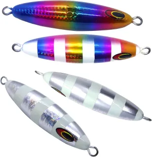 4pcs 2-Color 16oz Eddie Bomb Bluefin Tuna unrigged Glow Silver Rainbow Vertical BFT Flat Fall Big Fat Heavy Fast Sinking Torpedo, Glow in The Dark