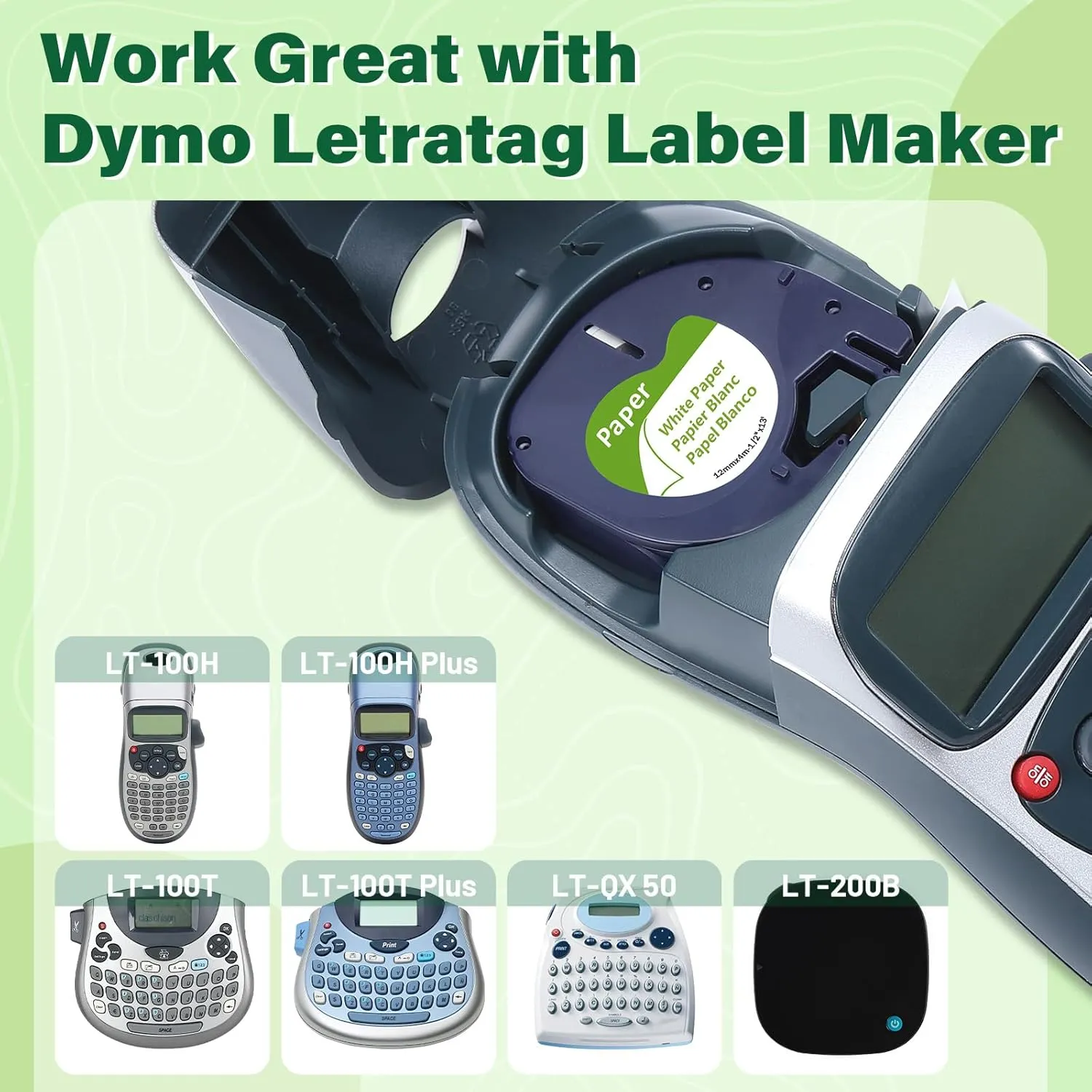 6 Pack Label Maker Refills White Paper Tape Replacement for Dymo LetraTag Refills 1/2" x 13' Dymo Label Tape 12mm Compatible with DYMO LetraTag 100H Plus LT-100T and LT-200B