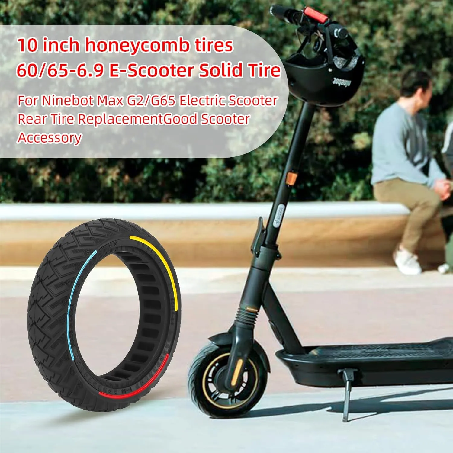 60/65-6.9 Electric Scooter Solid Tire 10 Inch Honeycomb tire Compatible Ninebot Max G2 G65 Rear Tire Replacement (three colours)