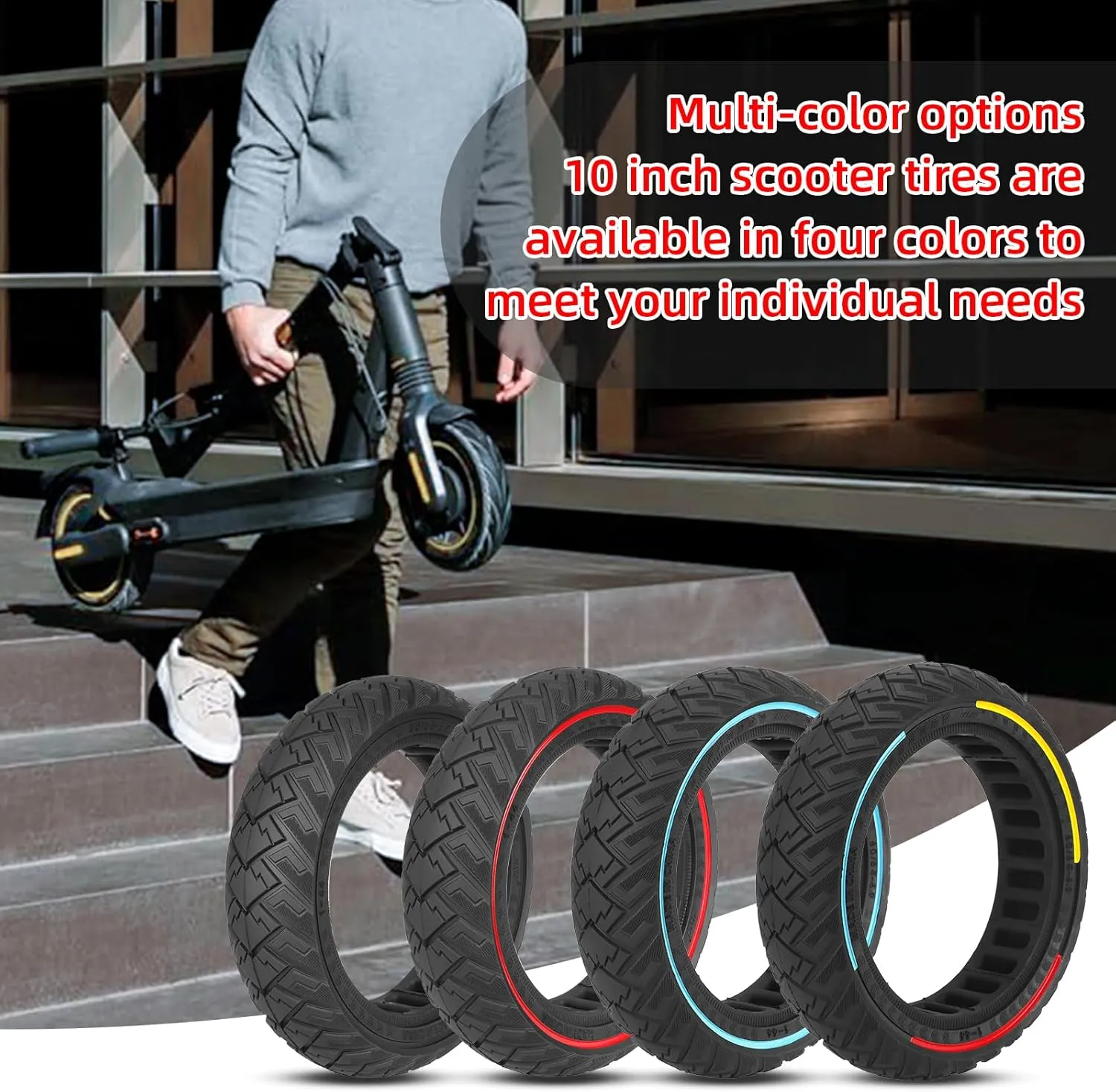 60/65-6.9 Electric Scooter Solid Tire 10 Inch Honeycomb tire Compatible Ninebot Max G2 G65 Rear Tire Replacement (three colours)