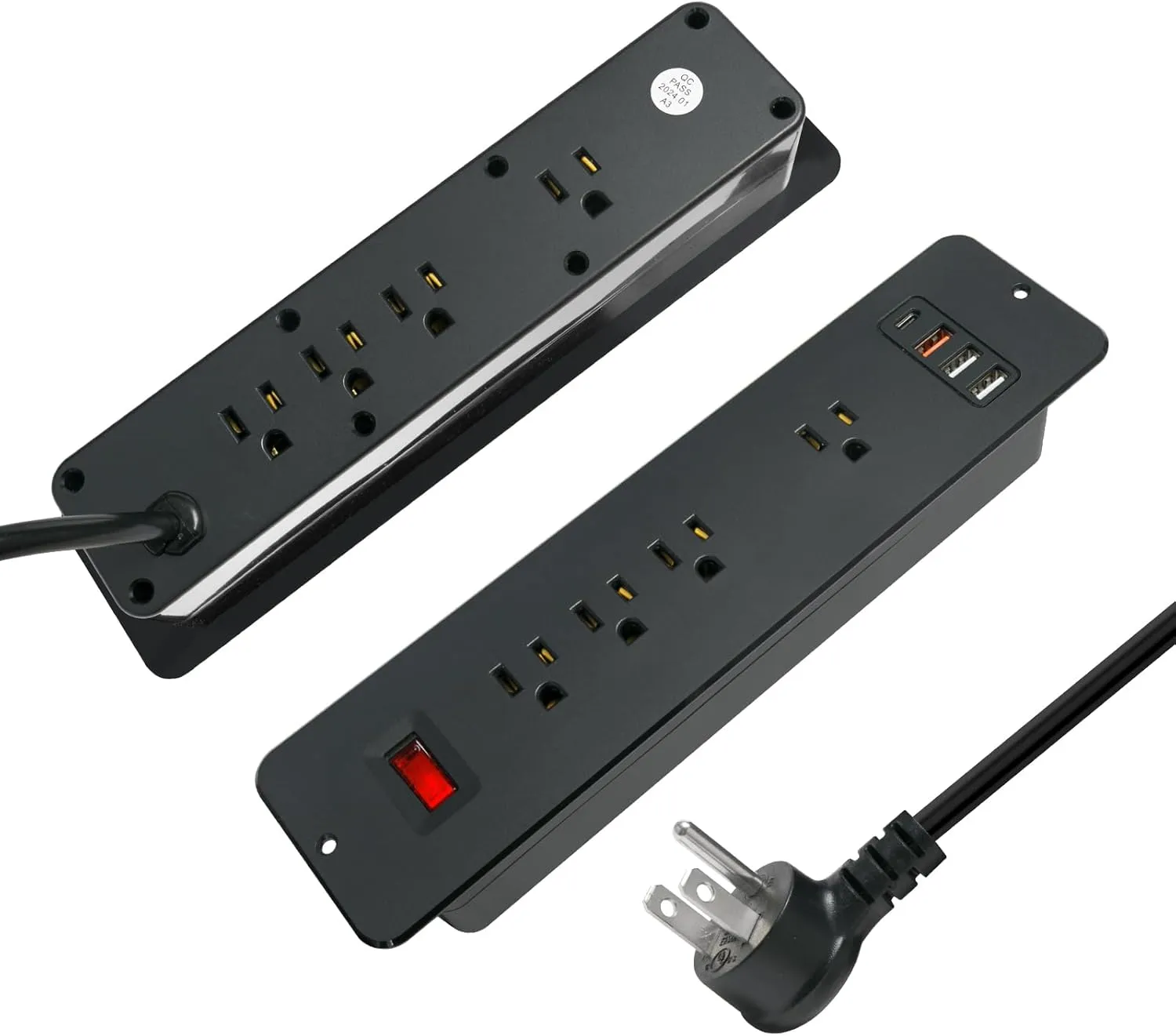 8 Outlets Dual Side USB C Recessed Power Strip Flush Mount Charging Station Built in Desk Multiple Power Socket for Furniture Cabinet Table Conference (Black)