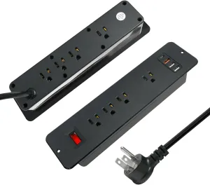 8 Outlets Dual Side USB C Recessed Power Strip Flush Mount Charging Station Built in Desk Multiple Power Socket for Furniture Cabinet Table Conference (Black)