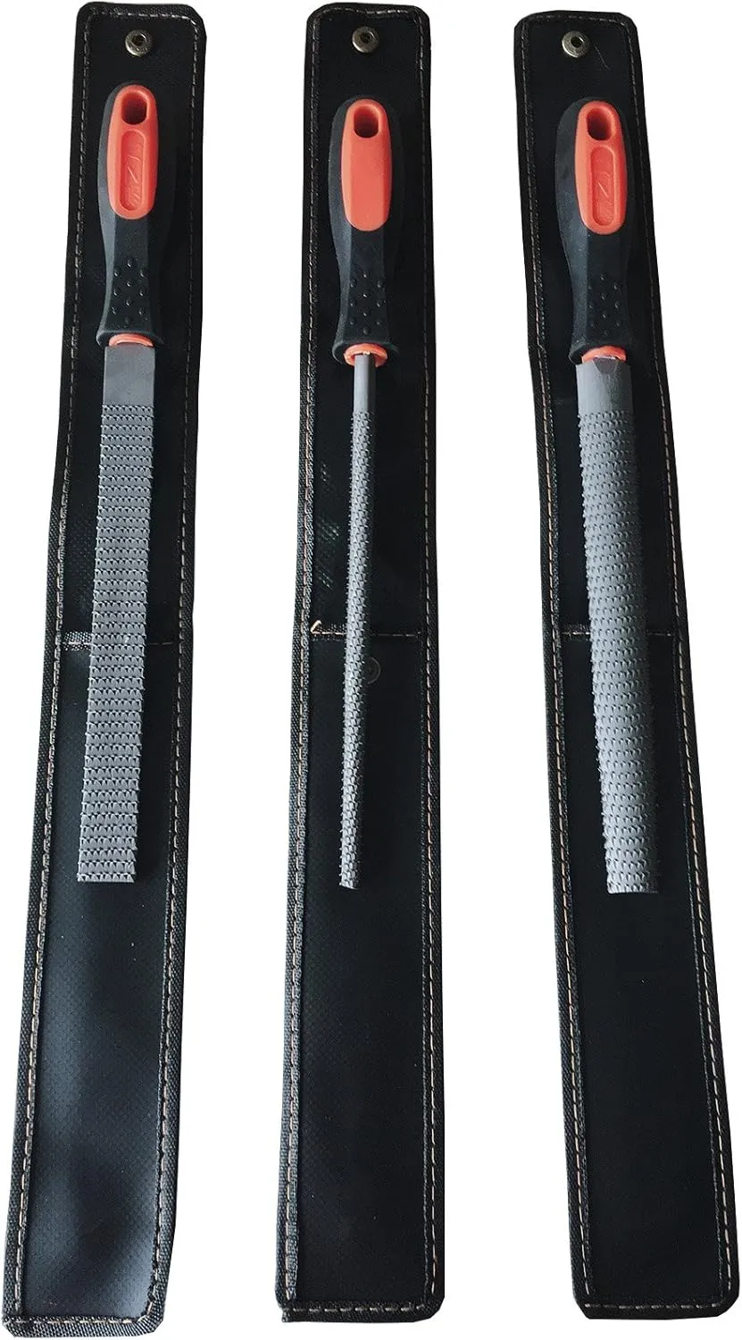 8" Wood Rasp File Set with Rubber Grip - Includes Hand Cut Round, Half-Round, and Flat Rasp File Kit - Curved and Flat Tools(3 Pcs) The Color of Packing Bag is Random
