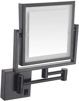 8''x 8'' Square Lighted Wall Mount Makeup Mirror with 3X Magnification, Double Sided Swivel Vanity Mirror for Bathroom, Extendable Arm, for Girls (Color : Matte Black, Size : USB)