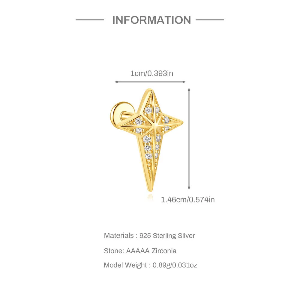 925 Silver Long Tail Star Flat Back Earrings