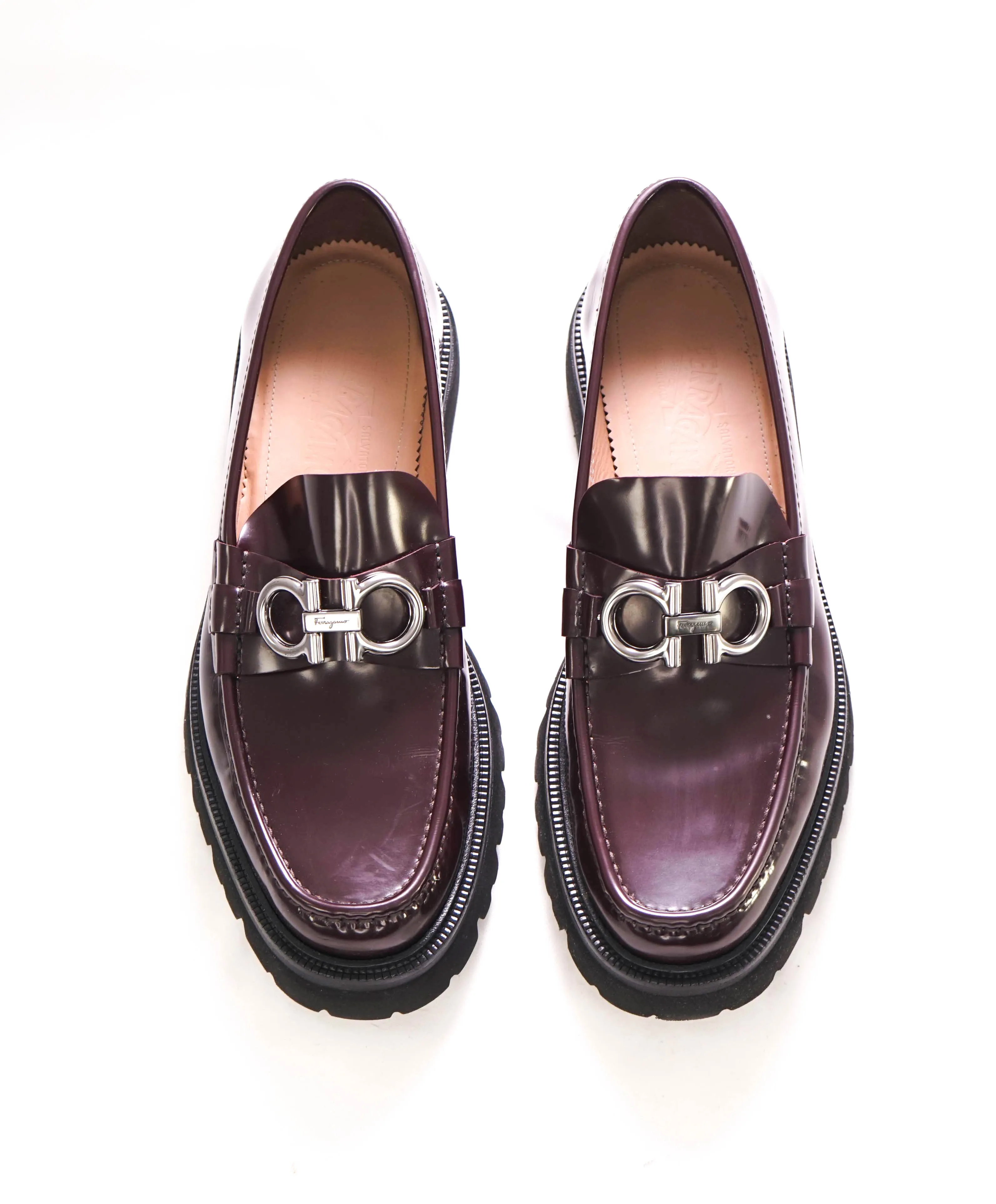 $930 SALVATORE FERRAGAMO - *BLEEKER* Cherrry Leather Lug Sole Loafer - 11 US