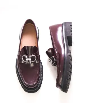 $930 SALVATORE FERRAGAMO - *BLEEKER* Cherrry Leather Lug Sole Loafer - 11 US