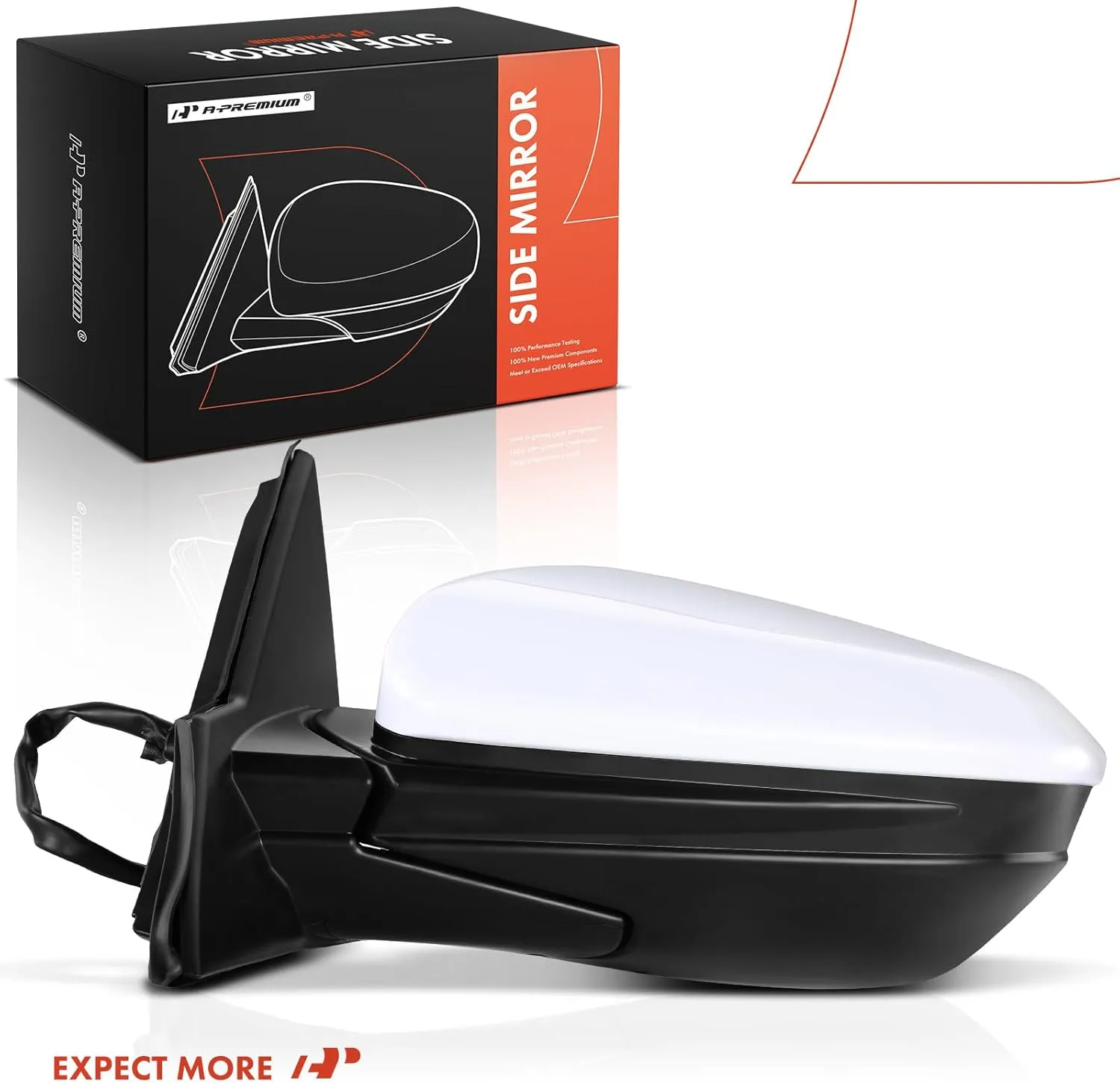 A-Premium Driver Side Power Door Mirror - Compatible with Honda Civic 2016-2021 - Non-Heated & Manual Folding & White - Outside Rear View Mirror - with 3 Pins Connector