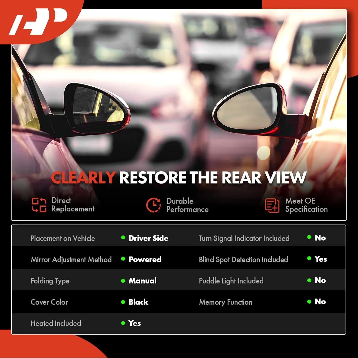 A-Premium Driver Side Power Door Mirror Compatible with Toyota Prius 2016-2022, Prius AWD-e 2019-2022, Prius Prime - Heated Manual Folding Black Outside Rear View Mirror with Blind Spot Detection