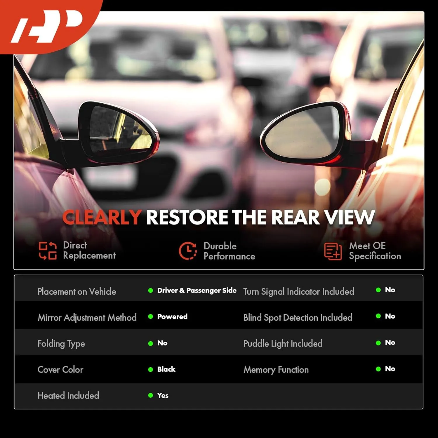 A-Premium Pair (2) Driver and Passenger Side Power Mirror - Compatible with Pontiac Grand Prix 2004 2005 2006 2007 2008 - Heated Non-Folding Outside Rear View Mirror, Replace# 15796390, 15796389