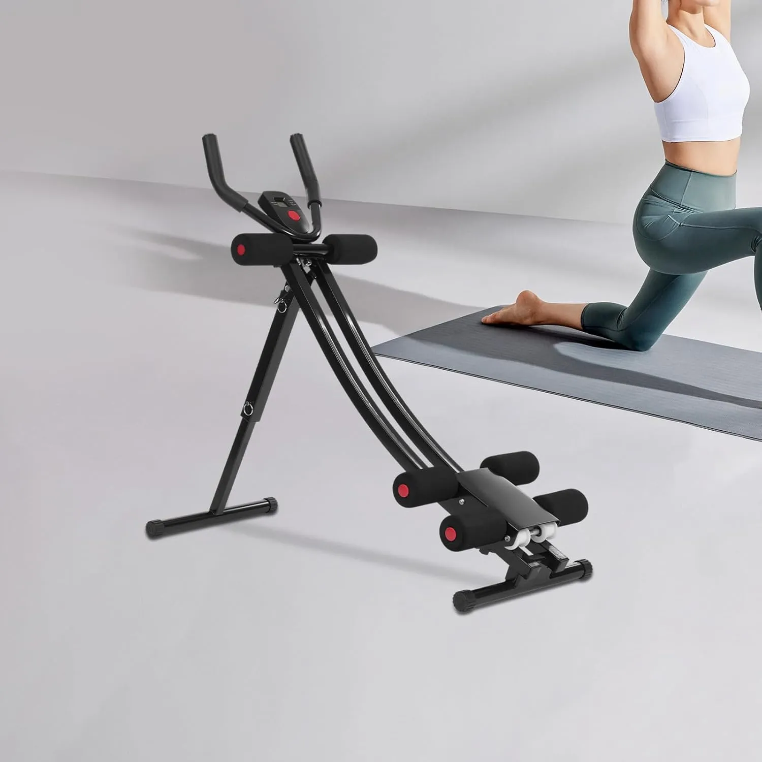 Ab Machine Foldable Abdominal Exercise Machine Home Gym Incline and Height Adjustable Abdominal Workout Equipment LED Displays Core & Abdominal Trainer Exercise Fitness Machine