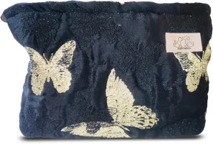 Aesthetic Golden Butterfly Makeup Bag Cosmetic Toiletry Travel Pouch, Make Up Accessory Purse Organizer, Canvas Lined, Embroidered Polyester