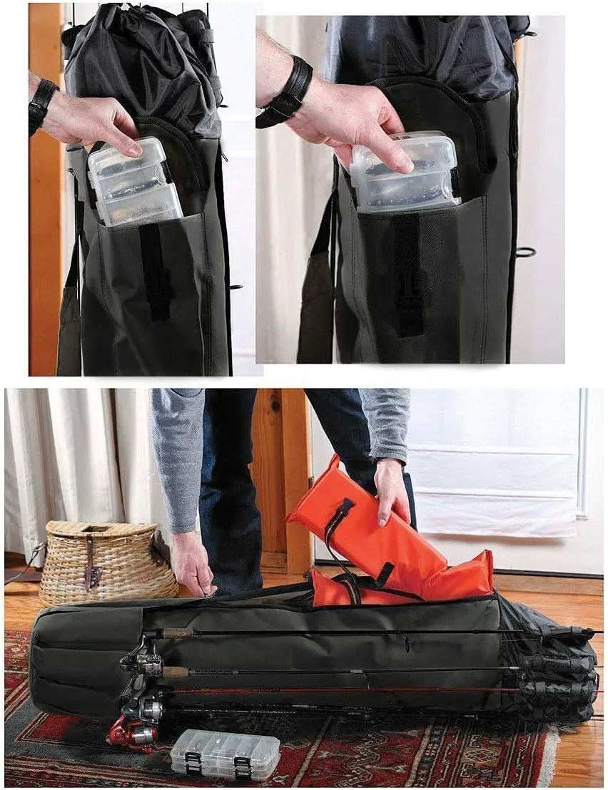 Allnice Durable Canvas Fishing Rod & Reel Organizer Bag Travel Carry Case Bag- Holds 5 Poles & Tackle