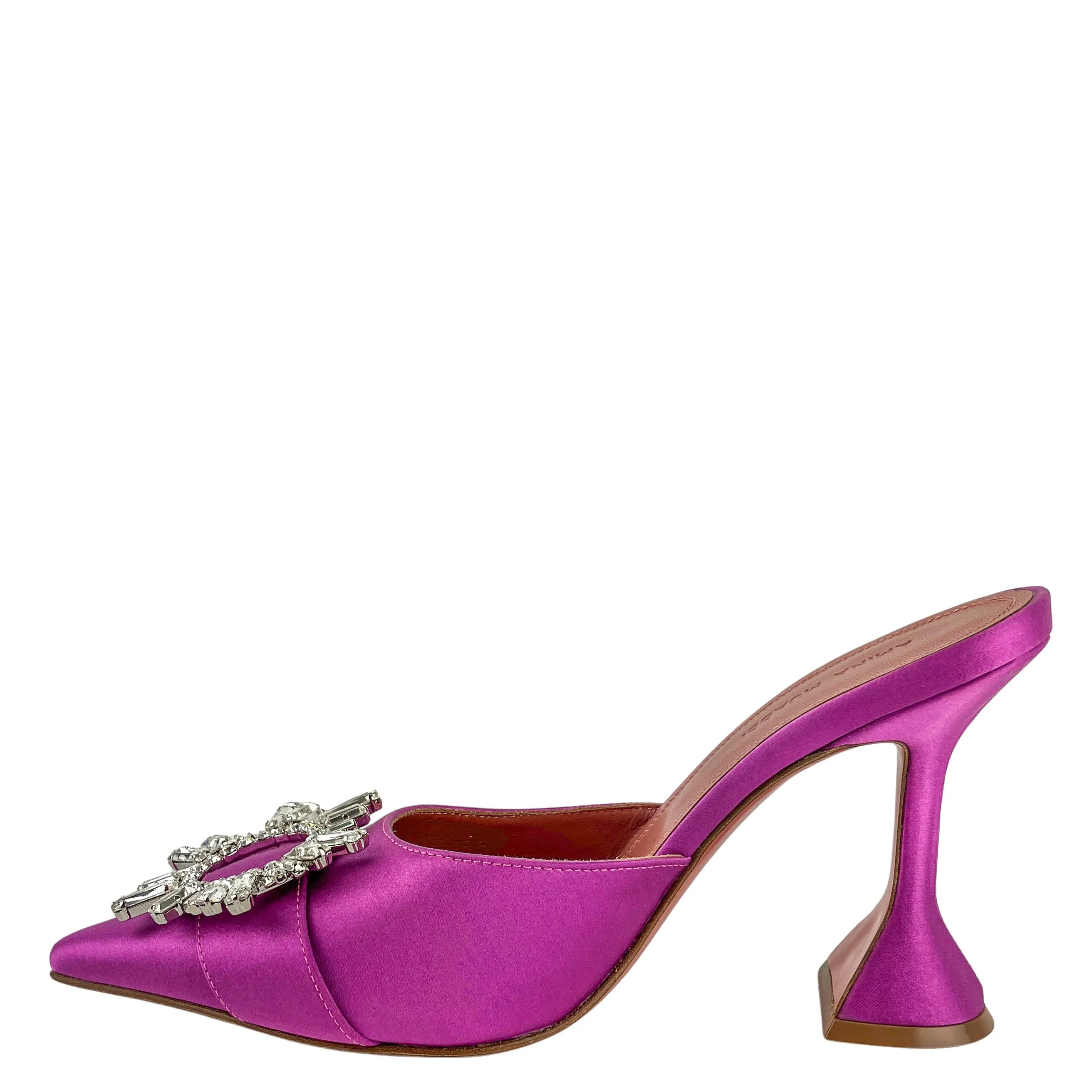 Amina Muaddi Begum Satin Mules in Plum