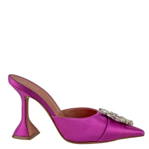 Amina Muaddi Begum Satin Mules in Plum