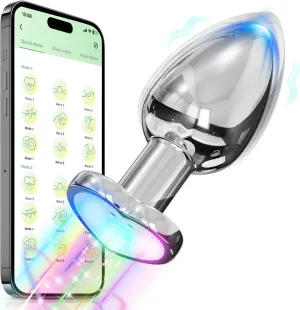 Anal Plug Sex Toys, Vibrating Butt Plug Anal Toy, Heart Light Up Butt Plug with App Couples Remote Control Anal Vibrator, Anal Trainer Prostate Massager, Anal Adult Sex Toy for Men and Women