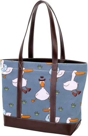 Animal Goose Tote Bags Durable Leather Canvas Purses and Handbags for Women
