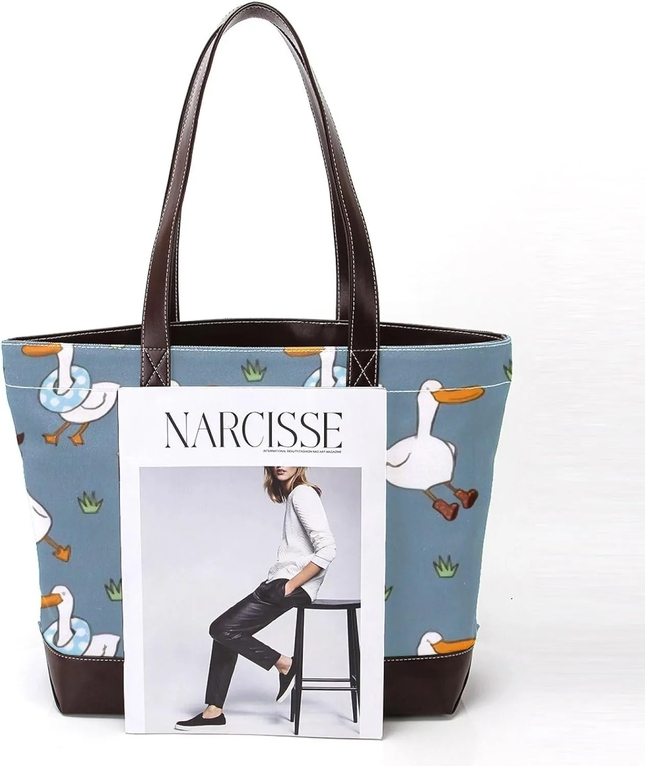 Animal Goose Tote Bags Durable Leather Canvas Purses and Handbags for Women