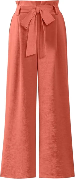ANRABESS Womens Wide Leg Palazzo Pants Belted High Waisted Business Casual Flowy Long Trousers with Pockets