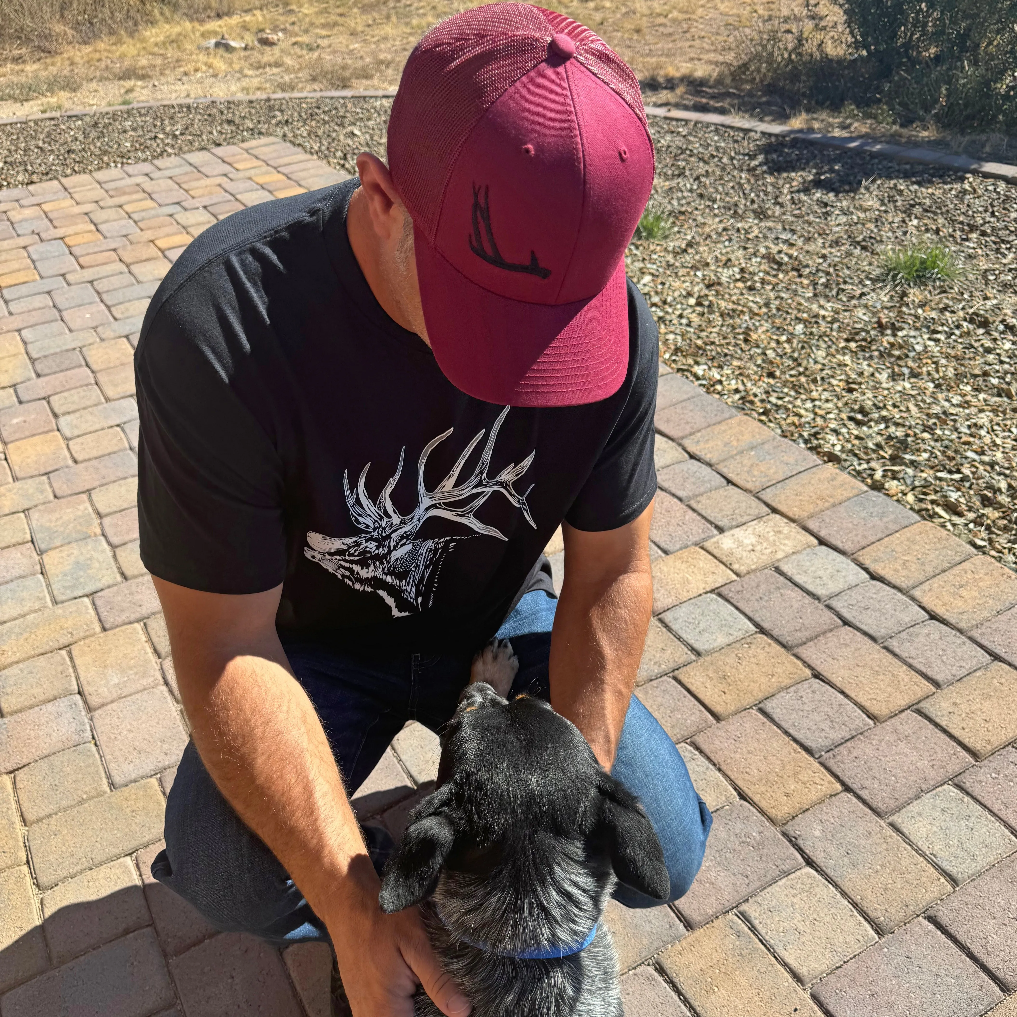 Antler Logo Shed Hunting Snapback Hat, Unisex, Cranberry or Grey