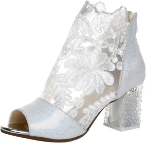 ANUFER Women Breathable Lace Peep Toe/Closed Toe Block Kitten Heel Summer Sandal Booties Dress Pumps Shoes