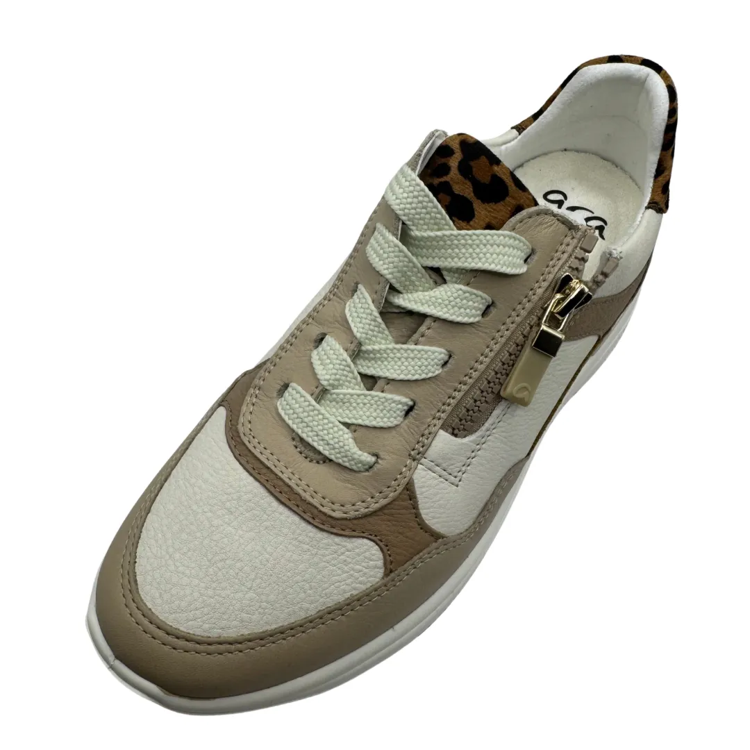 Ara Cream, Nude & Leopard Print Wedge Leather Trainers