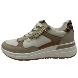 Ara Cream, Nude & Leopard Print Wedge Leather Trainers
