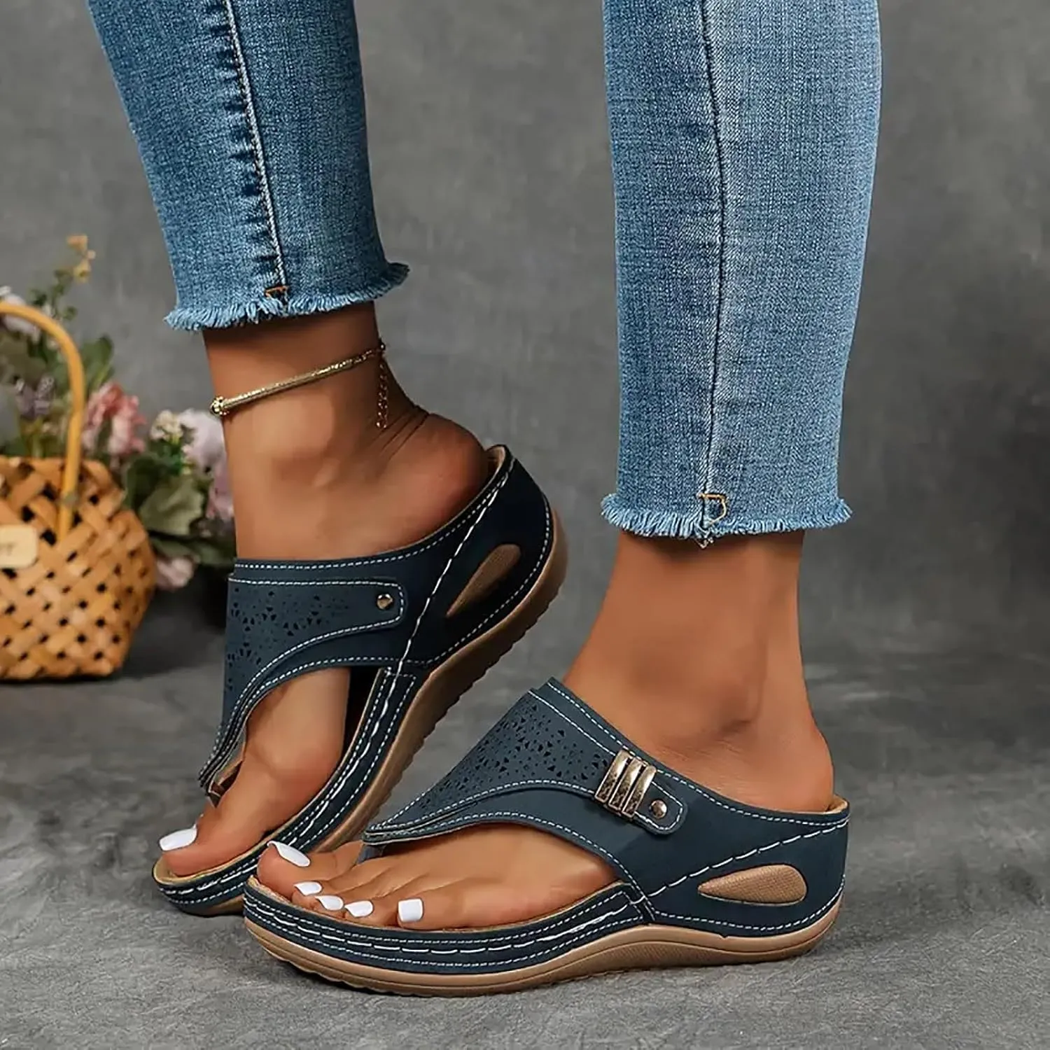 Avylays Women's Purple Orthopedic Wedge Sandals, Breathable Mesh Sports Sandals with Non-Slip Sole, Casual Wedge Sandals