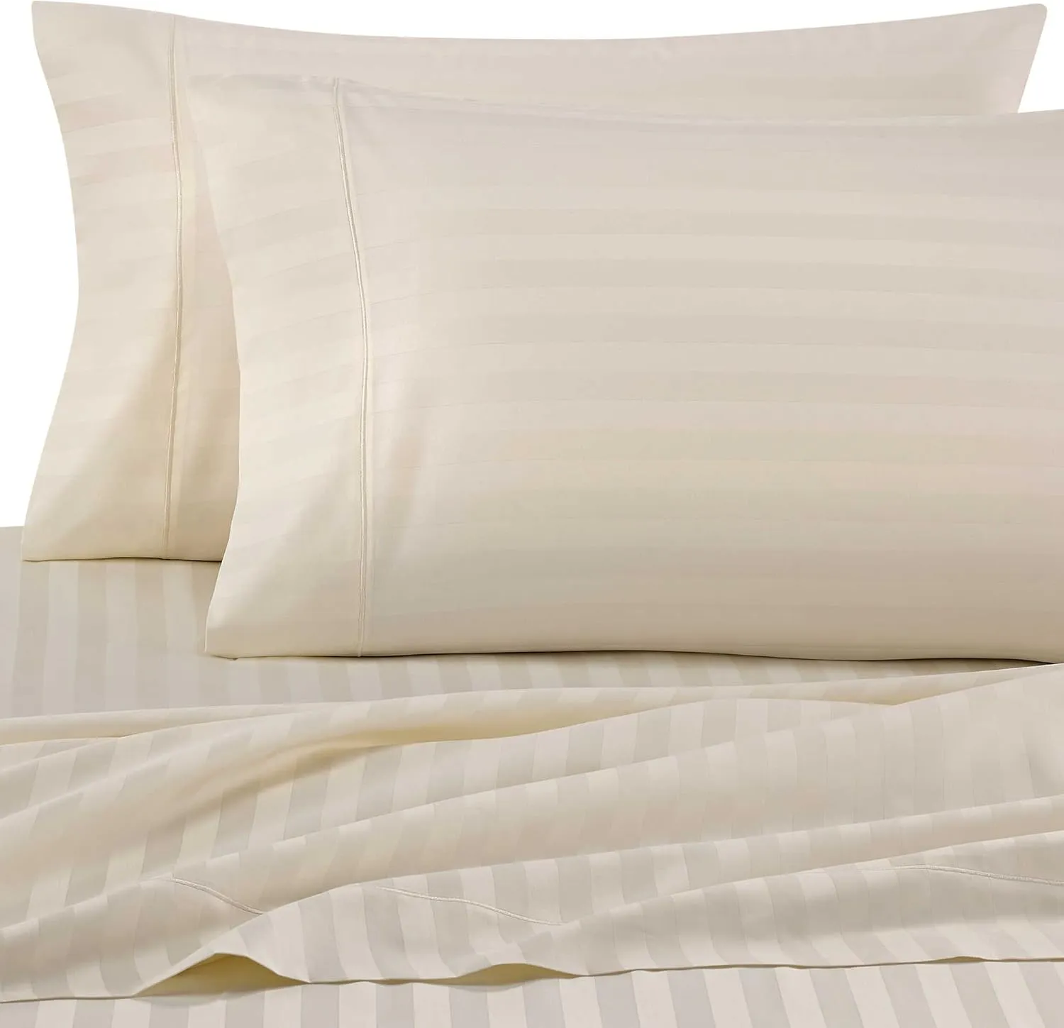 AWEHIRU Wamsutta Damask Stripe 500-Thread-Count PimaCott Queen Sheet Set in Ivory