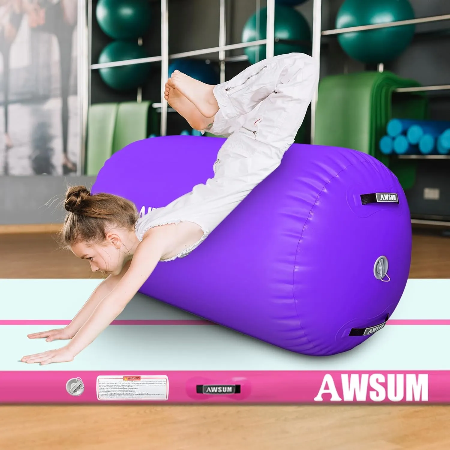 AWSUM 1 PCS Gymnastics Barrel Air Roller Inflatable Tumbling Mat Back Handspring Trainer for Octagon Mat Gym Gymnastics Equipment，No Electric Pump