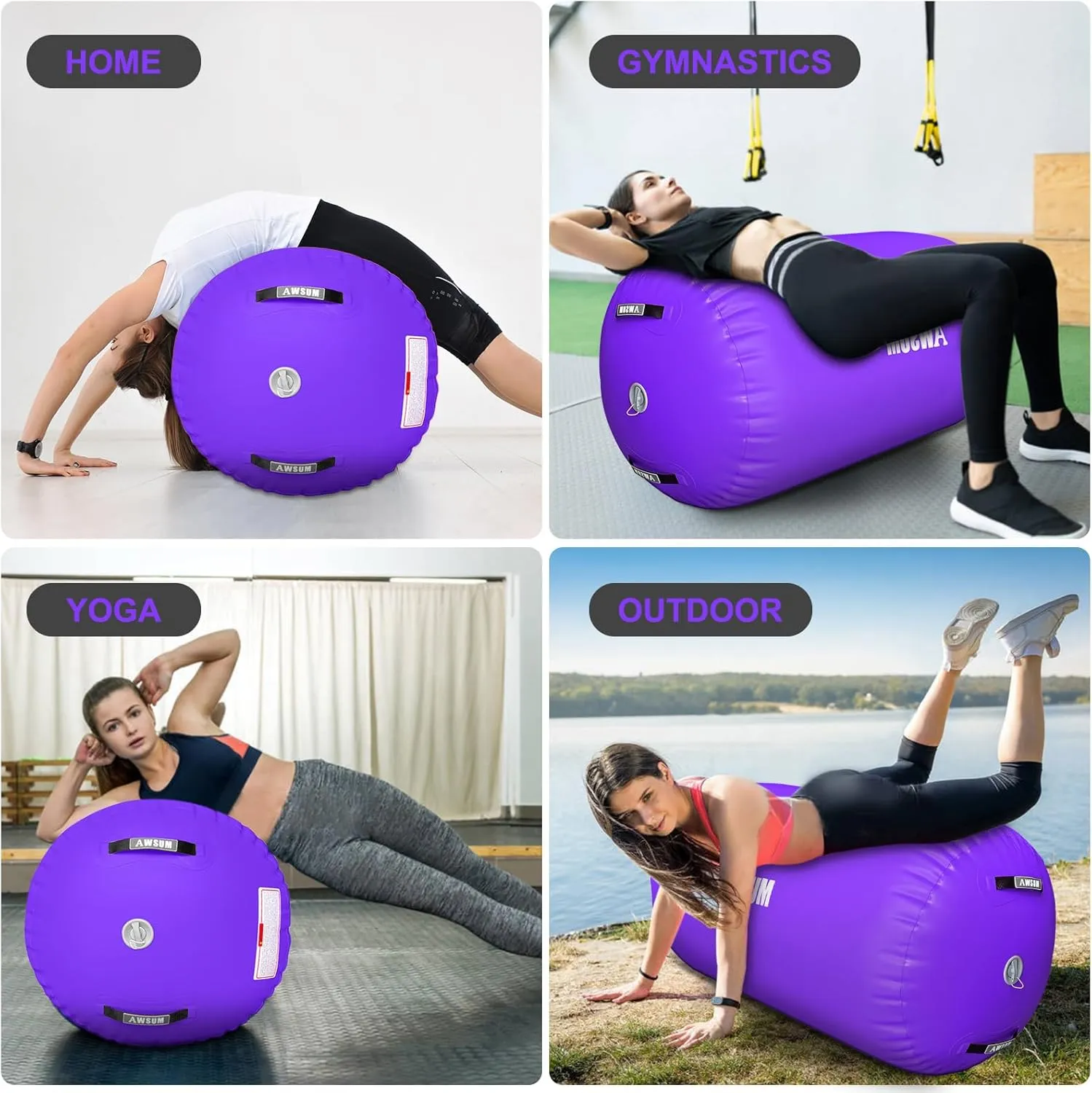 AWSUM 1 PCS Gymnastics Barrel Air Roller Inflatable Tumbling Mat Back Handspring Trainer for Octagon Mat Gym Gymnastics Equipment，No Electric Pump