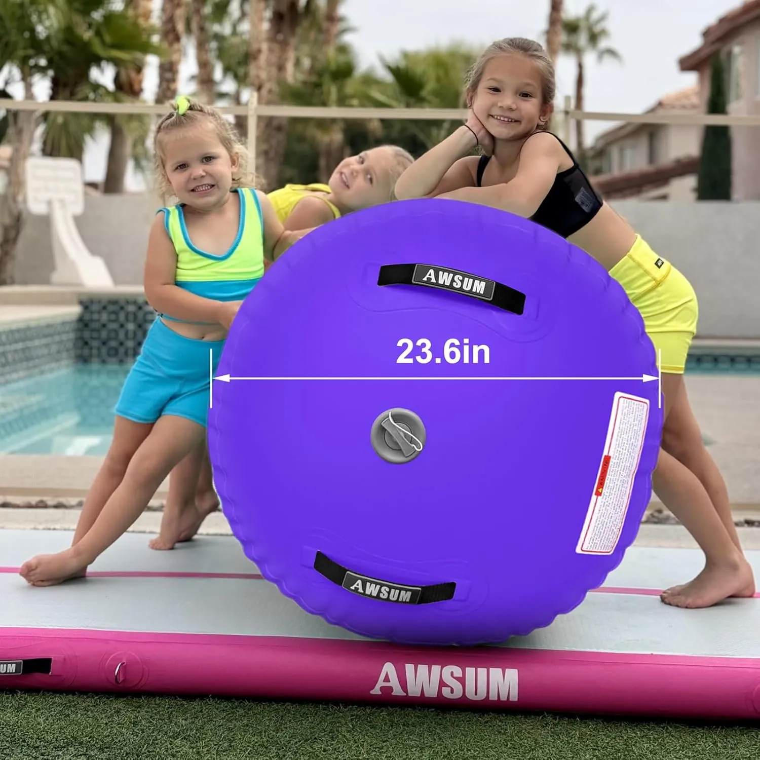 AWSUM 1 PCS Gymnastics Barrel Air Roller Inflatable Tumbling Mat Back Handspring Trainer for Octagon Mat Gym Gymnastics Equipment，No Electric Pump