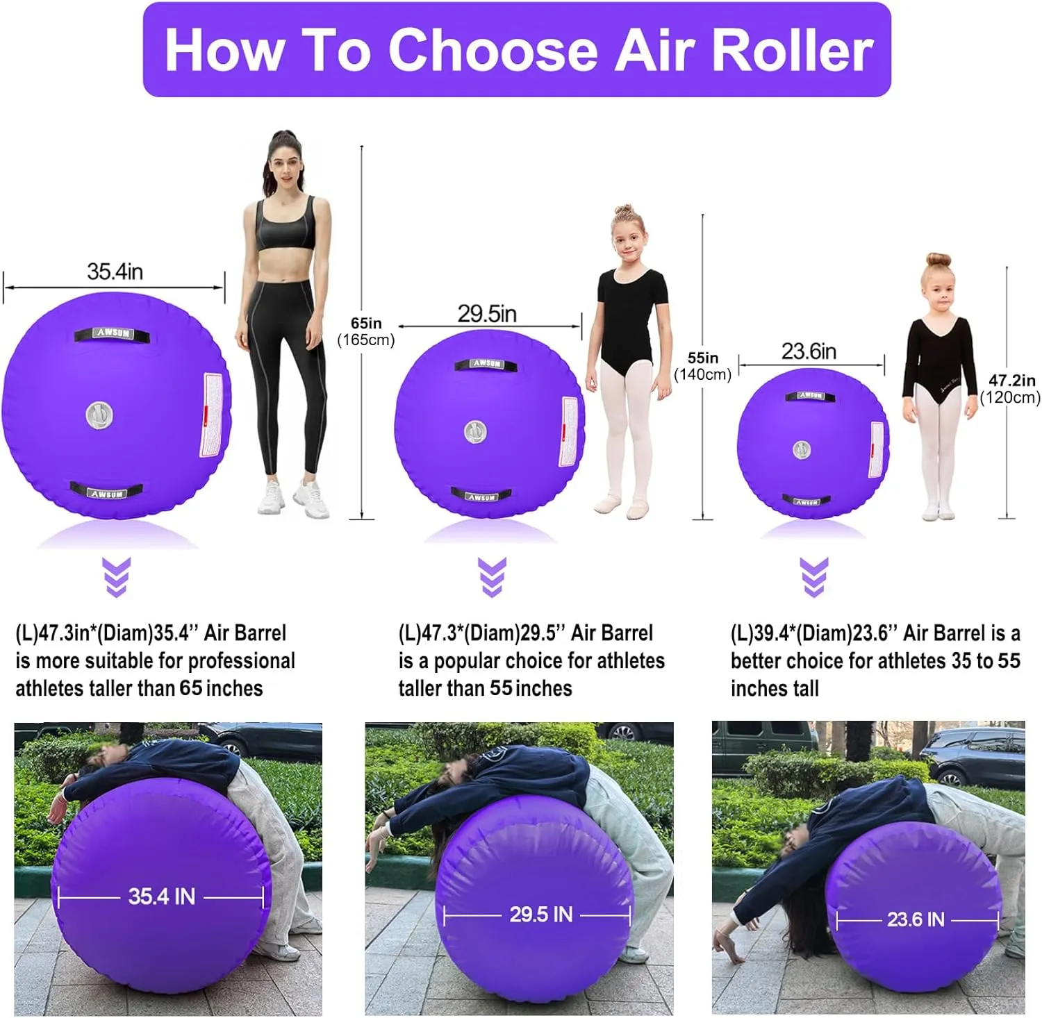 AWSUM 1 PCS Gymnastics Barrel Air Roller Inflatable Tumbling Mat Back Handspring Trainer for Octagon Mat Gym Gymnastics Equipment，No Electric Pump