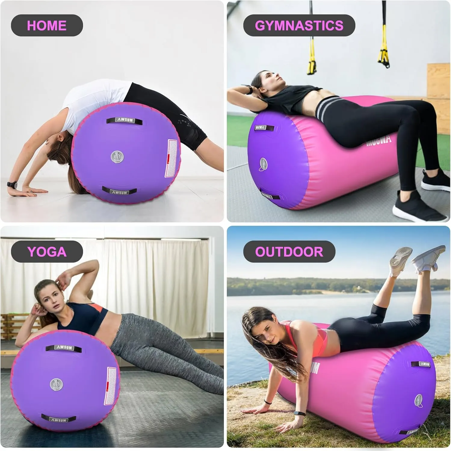 AWSUM 1 PCS Gymnastics Barrel Air Roller Inflatable Tumbling Mat Back Handspring Trainer for Octagon Mat Gym Gymnastics Equipment，No Electric Pump