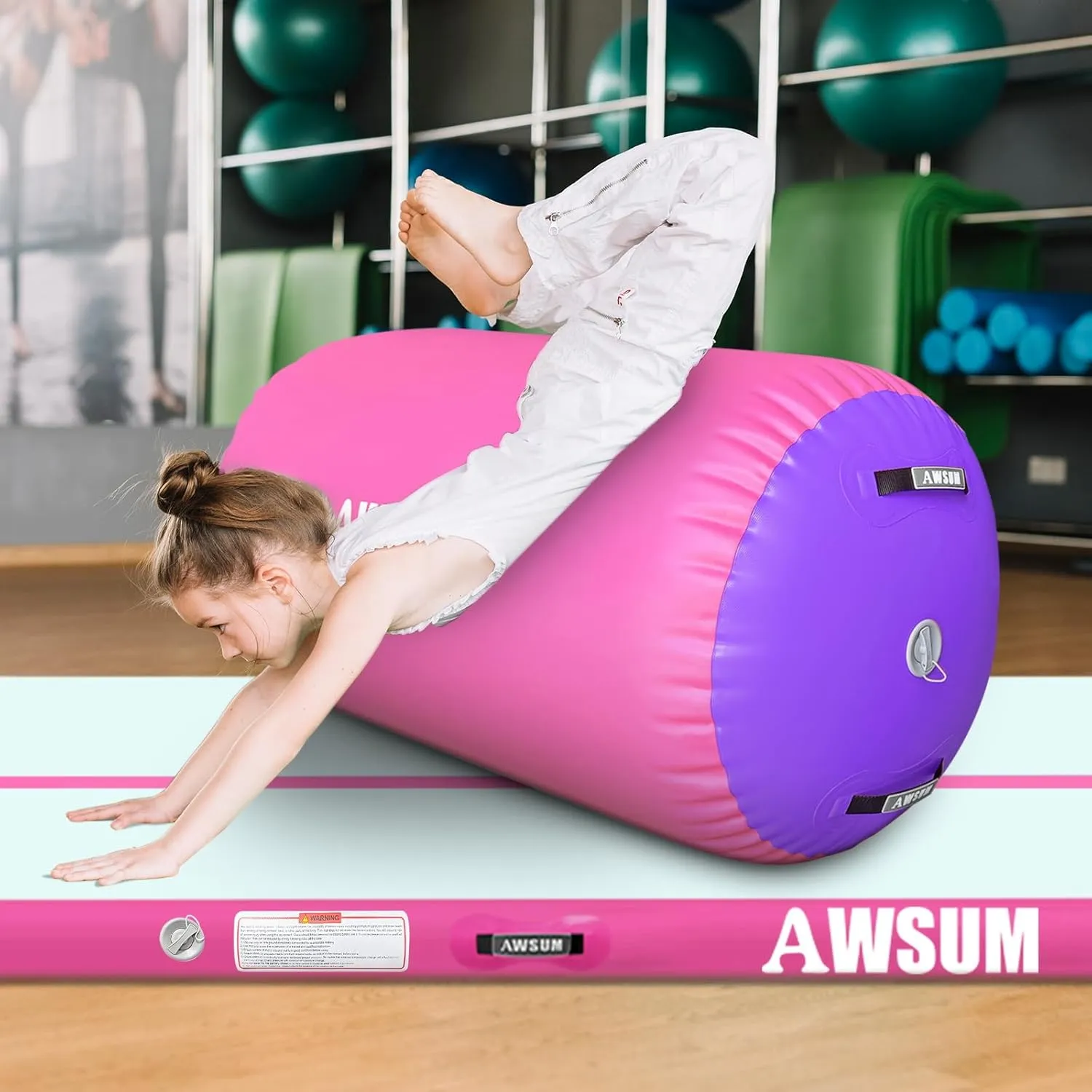 AWSUM 1 PCS Gymnastics Barrel Air Roller Inflatable Tumbling Mat Back Handspring Trainer for Octagon Mat Gym Gymnastics Equipment，No Electric Pump